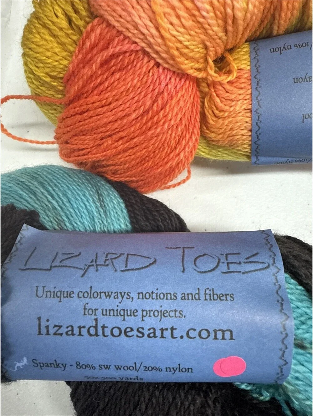 Lizard Toes Art ‘Hermie’ Yarn Colors Night Splash & Tiger Lily 2 Skein Lot